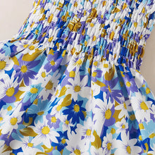 Load image into Gallery viewer, Little Girls Smocked Self Tie Dress in Blue Print
