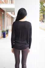 Load image into Gallery viewer, Black Crewneck Bottom Knot Blouse
