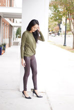 Load image into Gallery viewer, Olive Crewneck Bottom Knot Blouse
