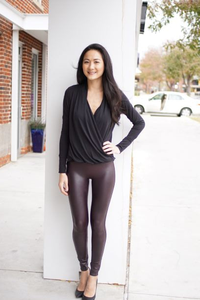 Black Long Sleeve Front Drape Blouse