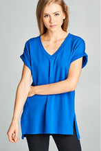 Load image into Gallery viewer, V Neck Cuffed Sleeve Tee
