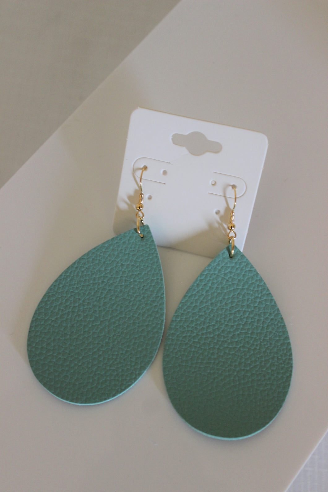 Turquoise Large Drop Leather Earrings
