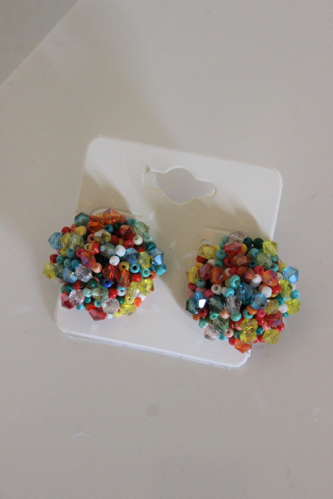 Rainbow Large Cluster Beaded Earrings