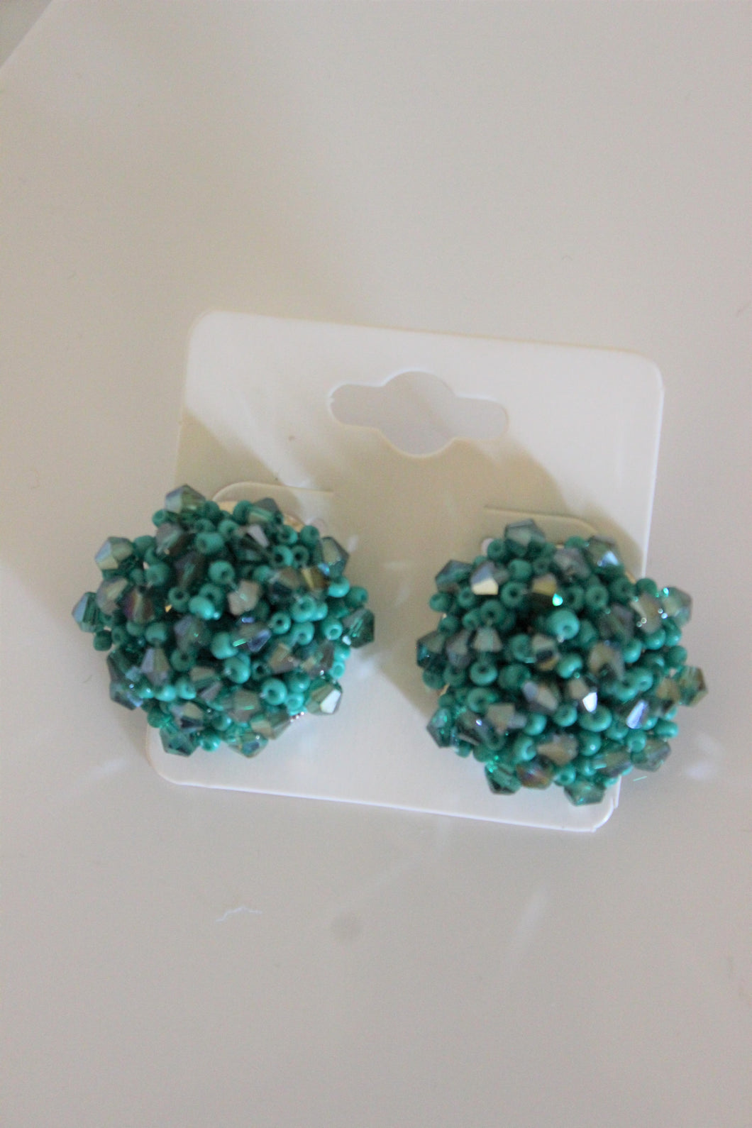 Emerald Large Cluster Beaded Earrings