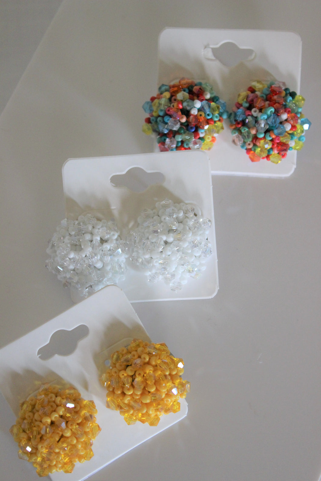 White Large Cluster Beaded Earrings