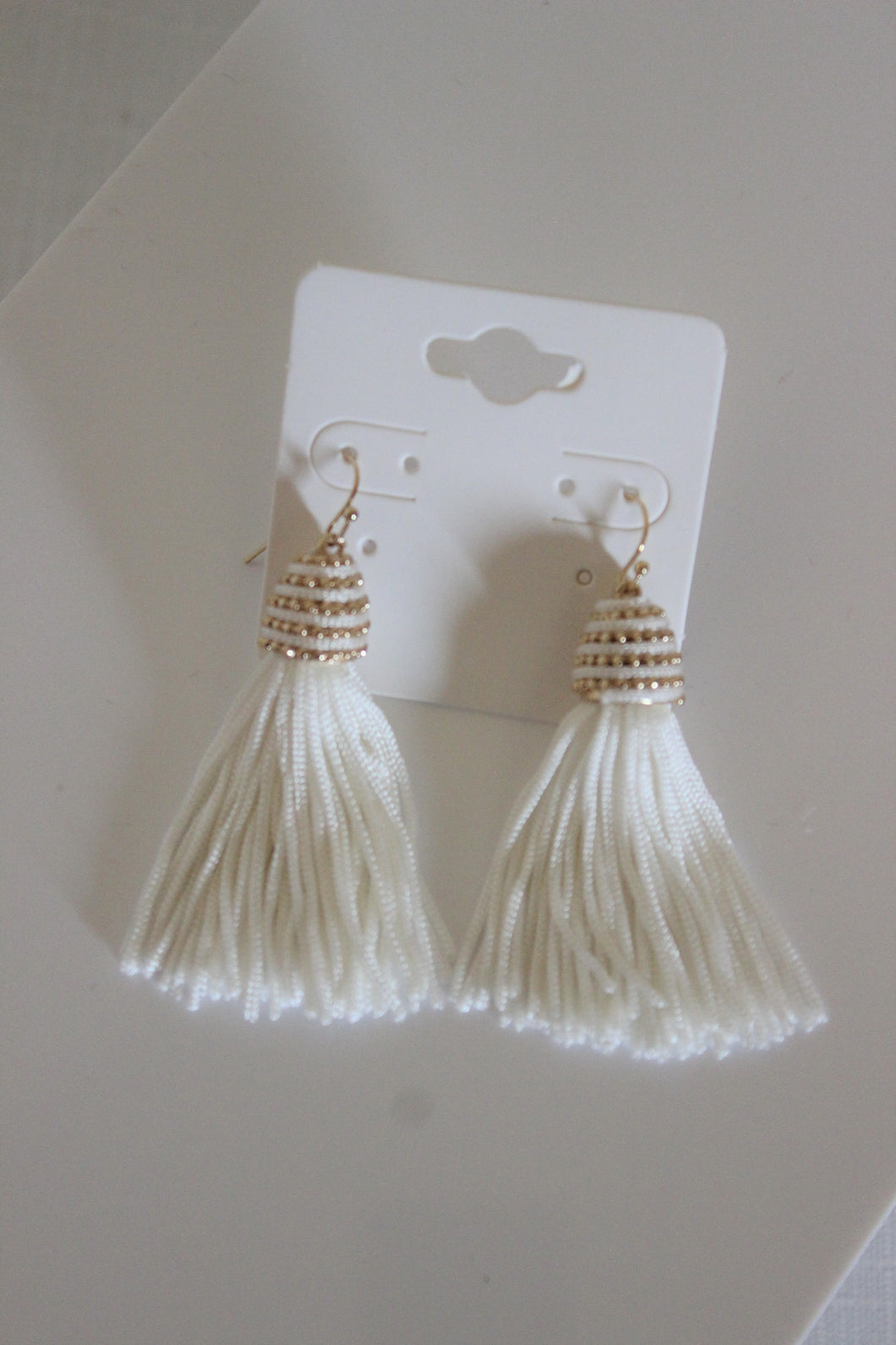 White Gold Spiral Tassel Earrings