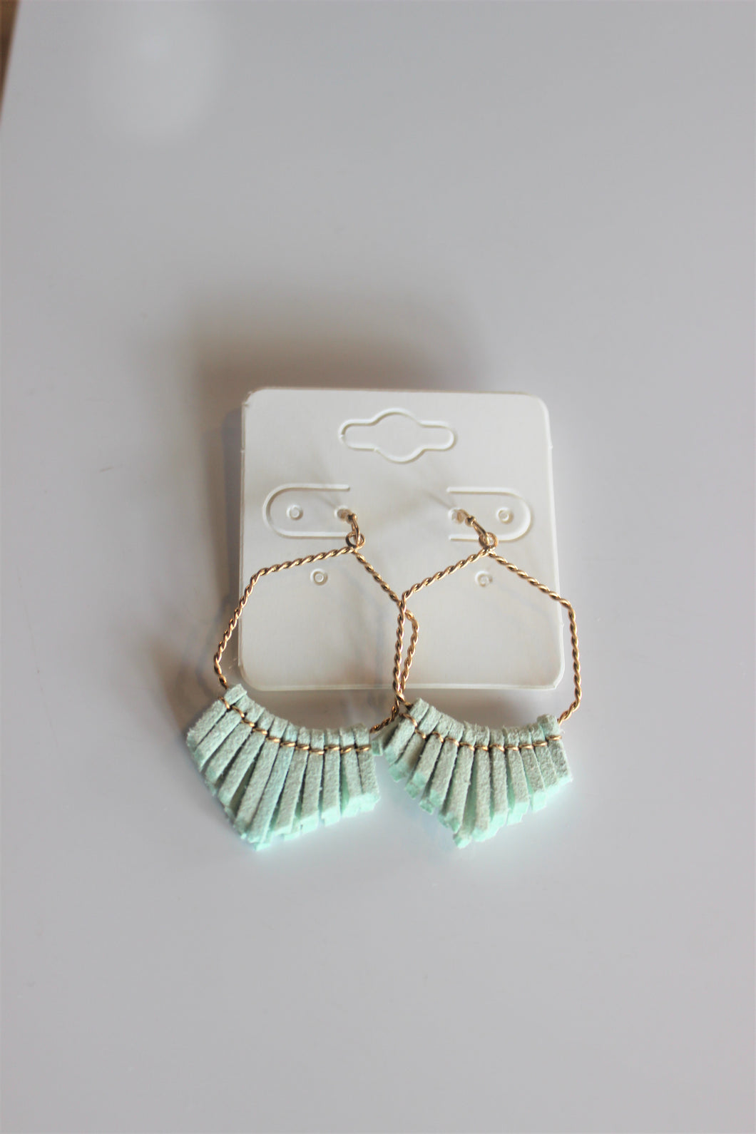 Mint Green Leather Tassel Drop Earrings
