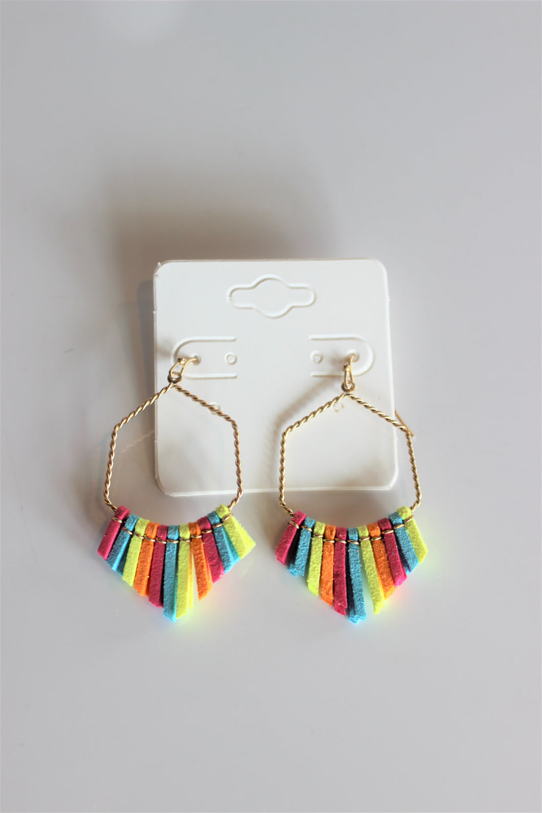 Rainbow Leather Tassel Drop Earrings