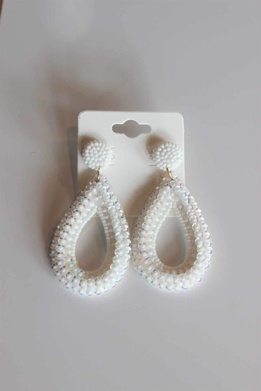 White Beaded Drop Earrings