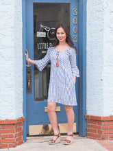 Load image into Gallery viewer, Bell Sleeve Strip Dress w/Pockets
