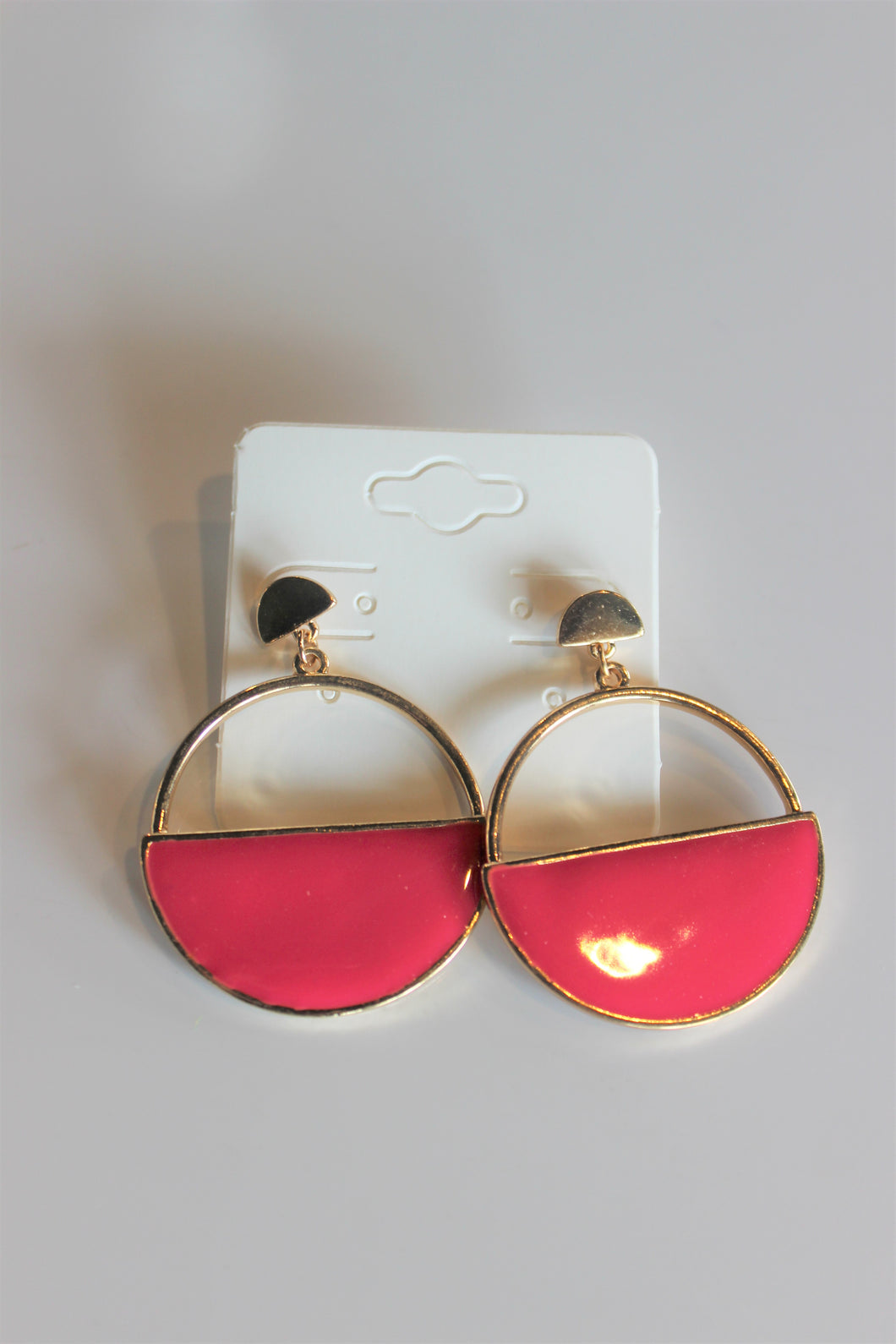 Fuschia Circular Moon Shape Earrings
