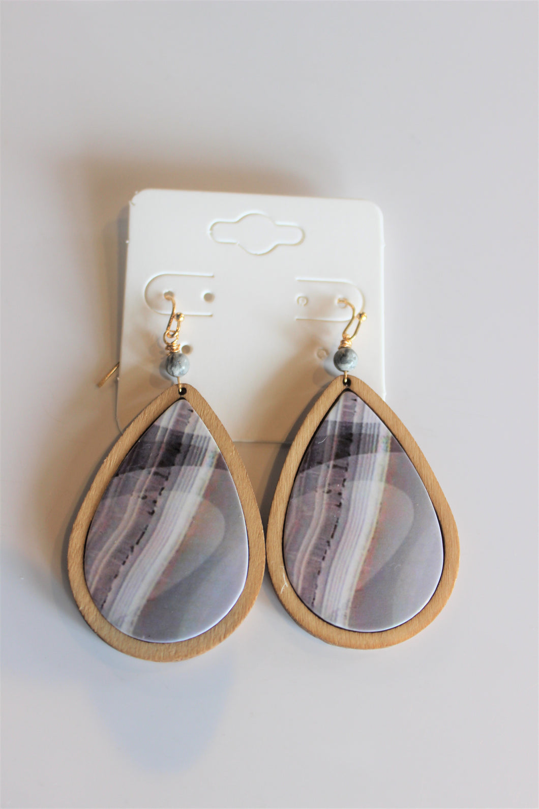 Grey Mosaic Cork Drop Earrings