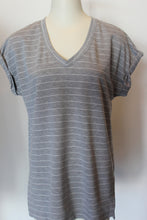 Load image into Gallery viewer, Stripe Rollsleeve Vneck Tee
