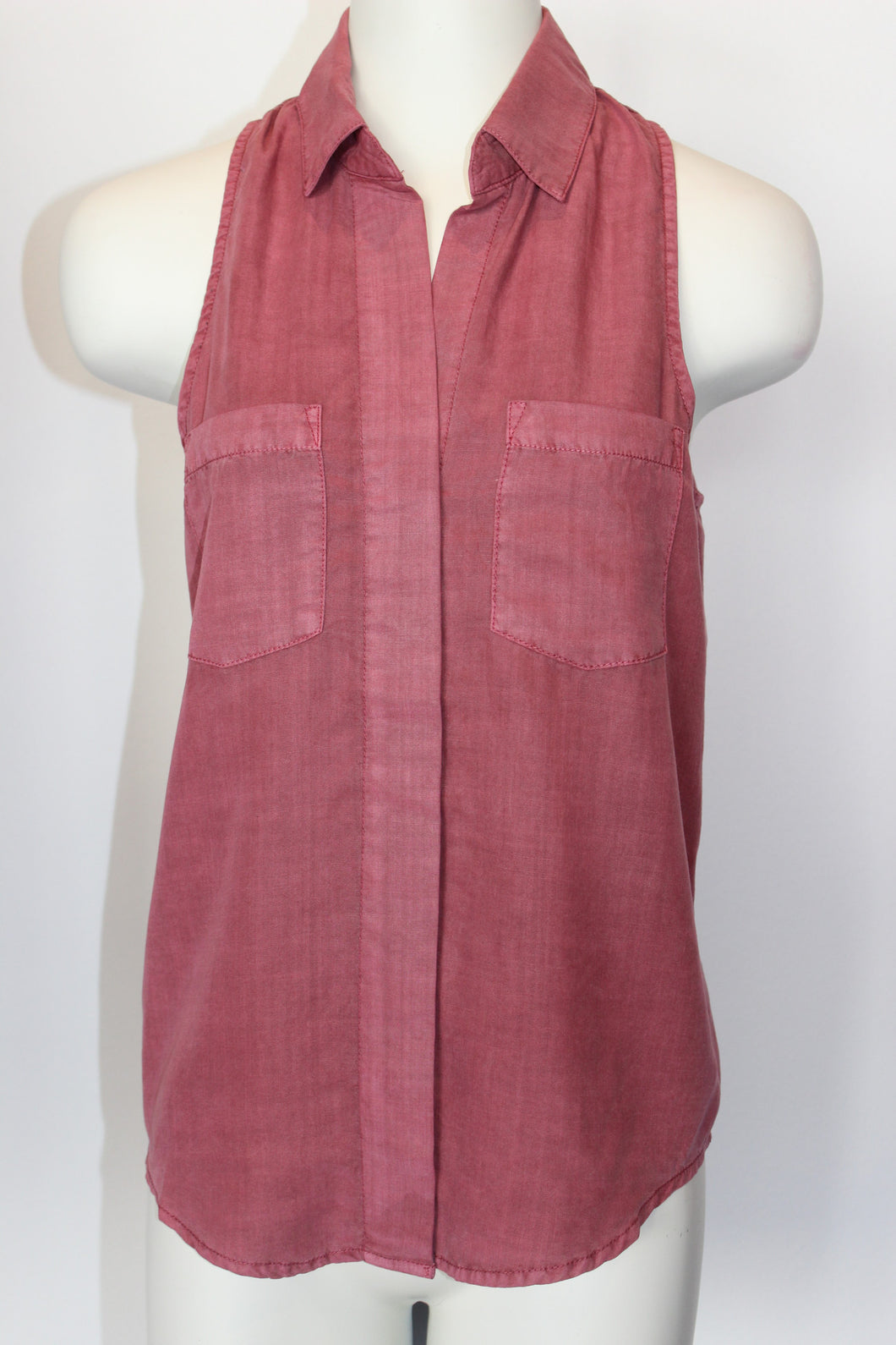 Raspberry Sleeveless Button Down