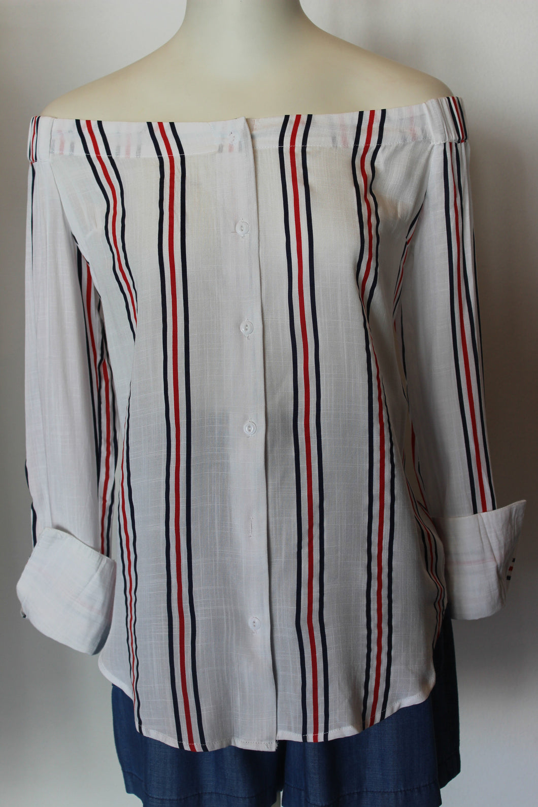 Stripe Off Shoulder Shirt