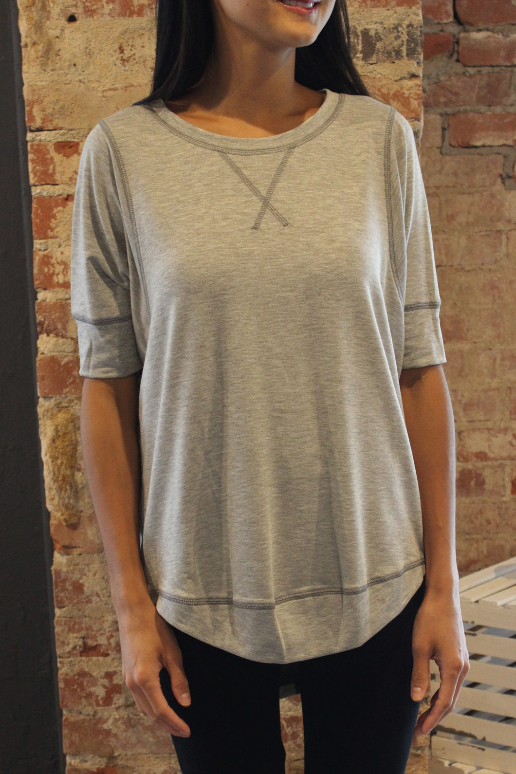 Grey French Terry Stitch Top