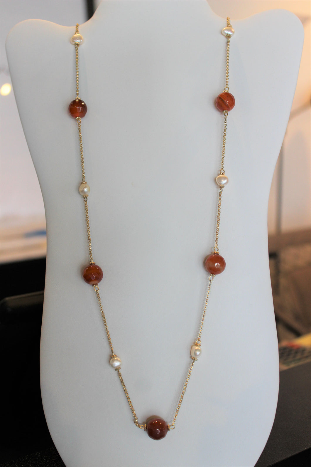 Amber Red Beaded Necklace