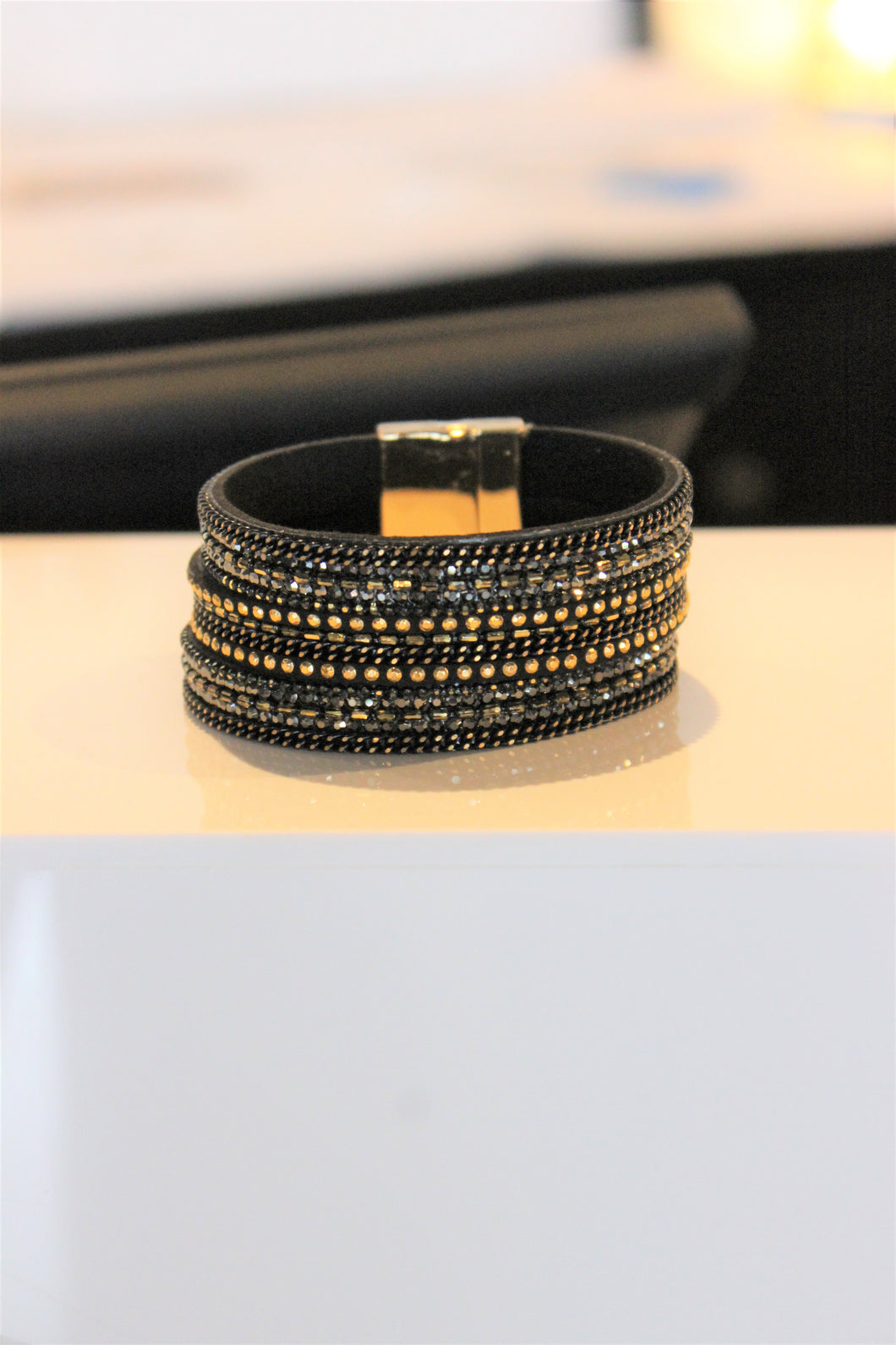 Black/Gold Strap Magnetic Bracelet