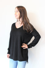 Load image into Gallery viewer, Black V-neck Sweater Tunic w/Center Seam
