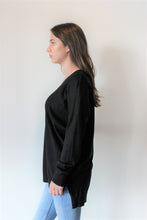 Load image into Gallery viewer, Black V-neck Sweater Tunic w/Center Seam
