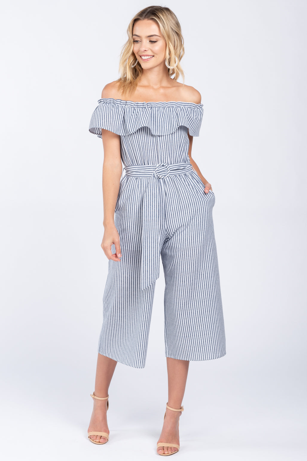 Off the Shoulder Stripe Jumpsuit