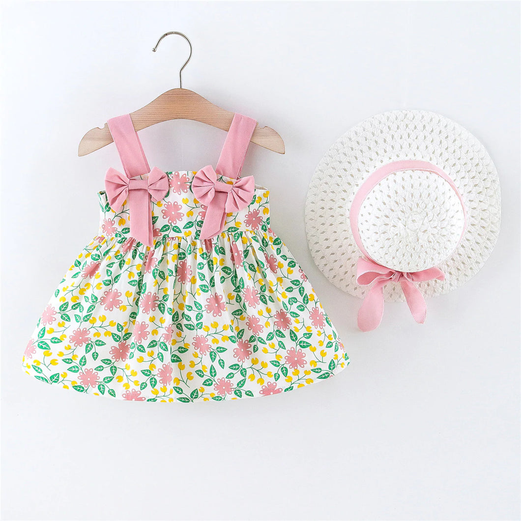 Little Girls Floral Print with Bow Detail & Hat