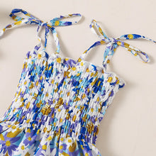 Load image into Gallery viewer, Little Girls Smocked Self Tie Dress in Blue Print
