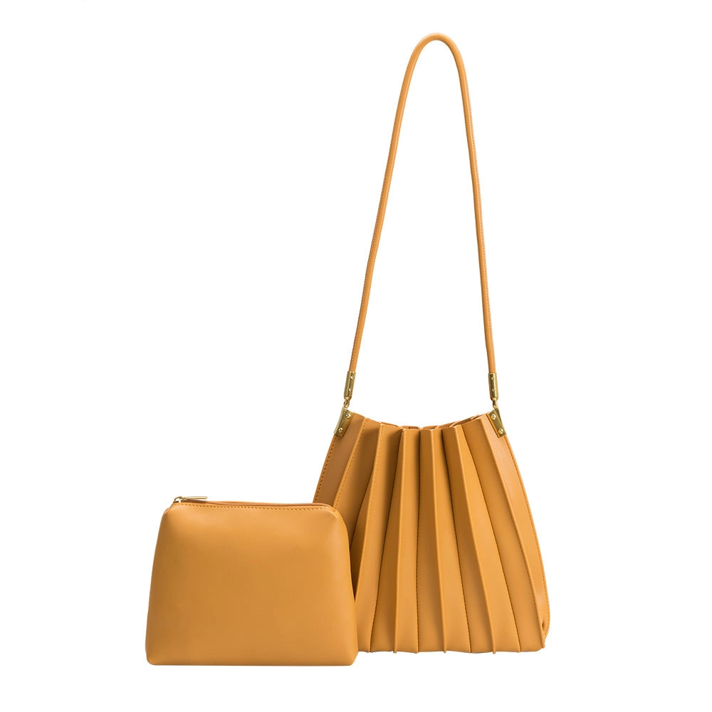 Carrie Medium Pleated Shoulder Bag in Tan