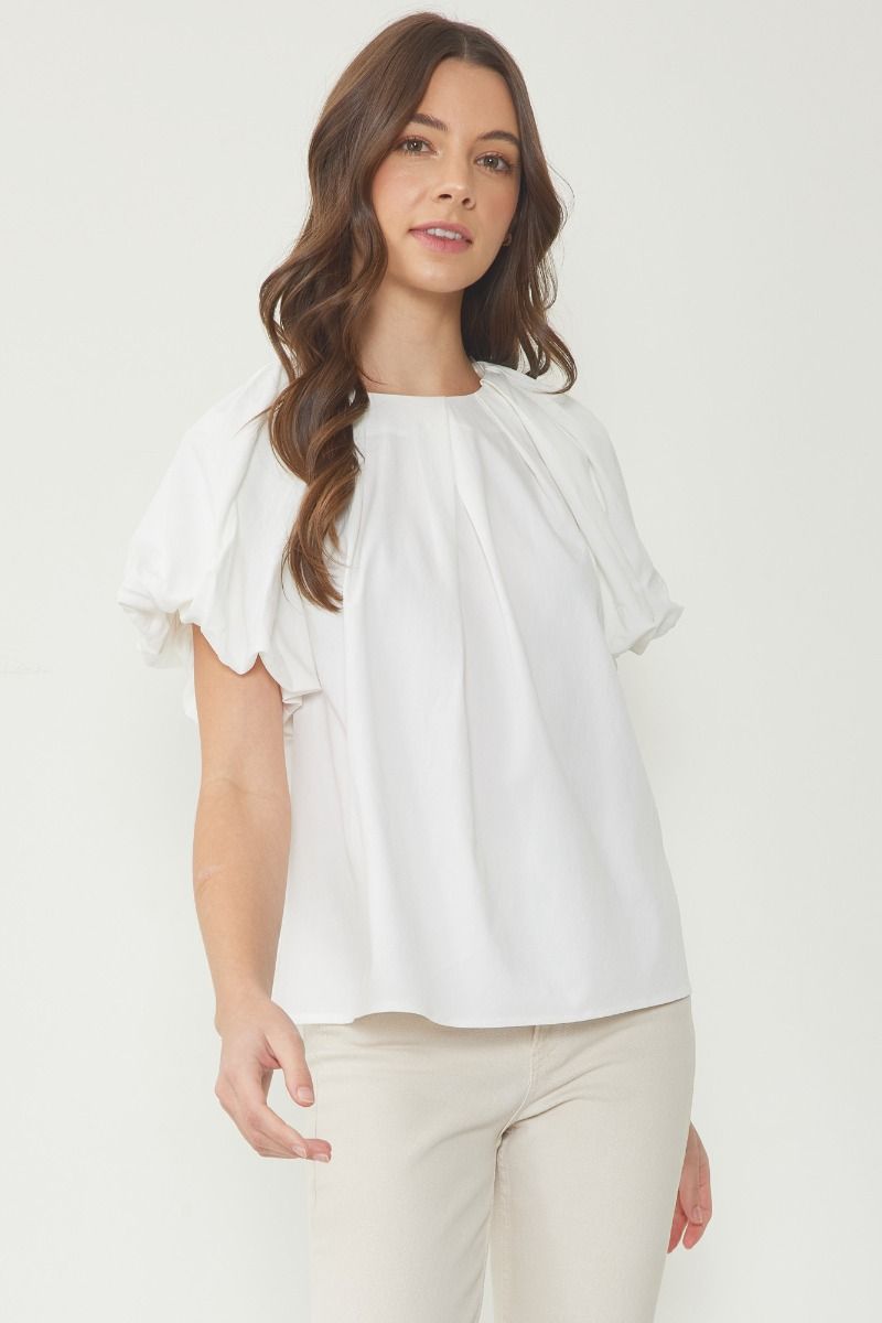 Pleated Puff Sleeve Blouse in Off White