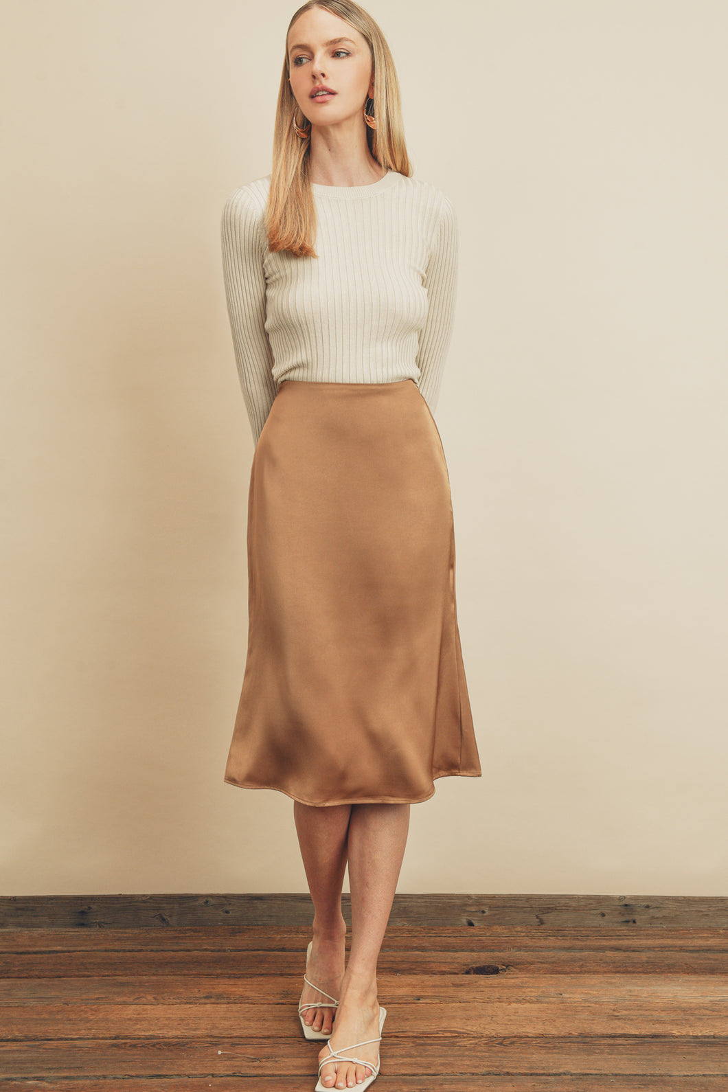 Solid Satin Midi Skirt