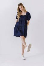 Load image into Gallery viewer, Puff Sleeve Tiered Chambray Dress
