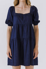 Load image into Gallery viewer, Puff Sleeve Tiered Chambray Dress
