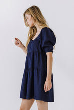 Load image into Gallery viewer, Puff Sleeve Tiered Chambray Dress
