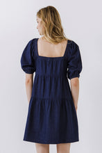 Load image into Gallery viewer, Puff Sleeve Tiered Chambray Dress
