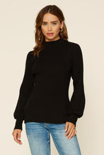 Load image into Gallery viewer, Black Mock Neck Balloon Sleeve Knit Sweater
