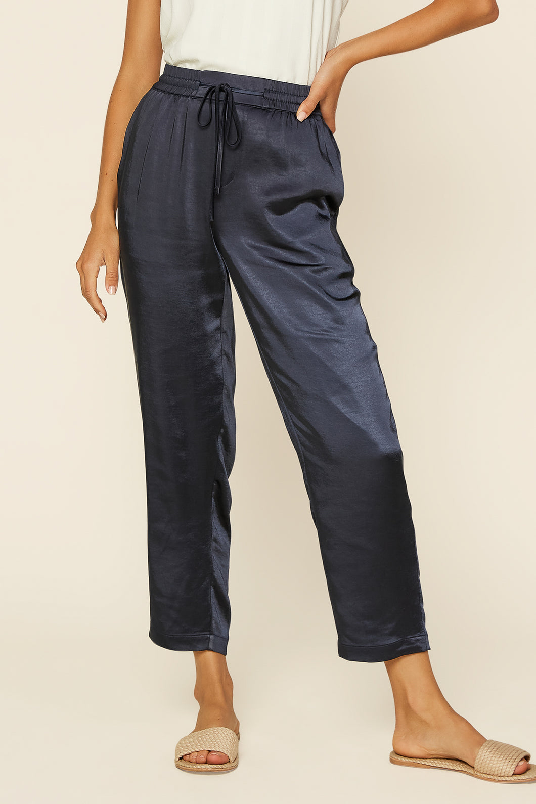 Navy Amie Satin Pants