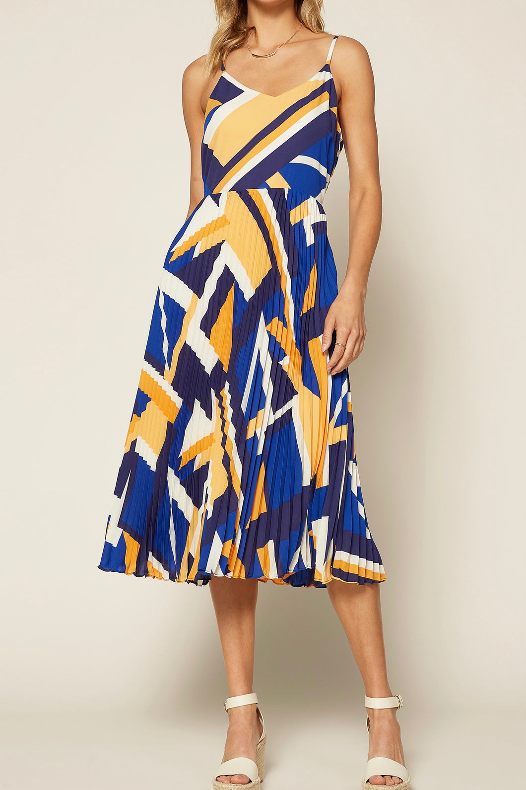 Geo Print Pleated Dress