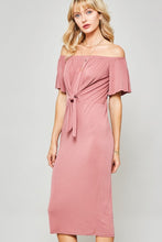 Load image into Gallery viewer, Butter Soft Off Shoulder Front Tie Dress

