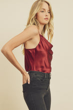 Load image into Gallery viewer, Burgundy Satin Cowl Neck Cami Bodysuit
