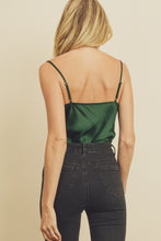 Load image into Gallery viewer, Hunter Green Satin Cowl Neck Cami Bodysuit
