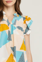 Load image into Gallery viewer, Mosaic Print Ruffle Short Sleeve Blouse
