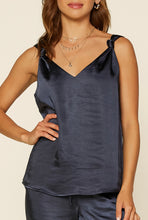 Load image into Gallery viewer, Navy Andie Satin Knotted Tank
