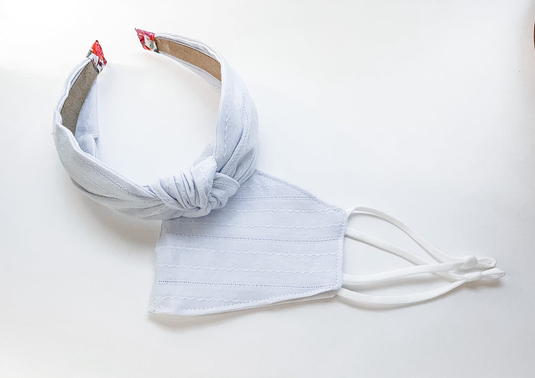 Blue Scallop Knot Headband/Mask Set