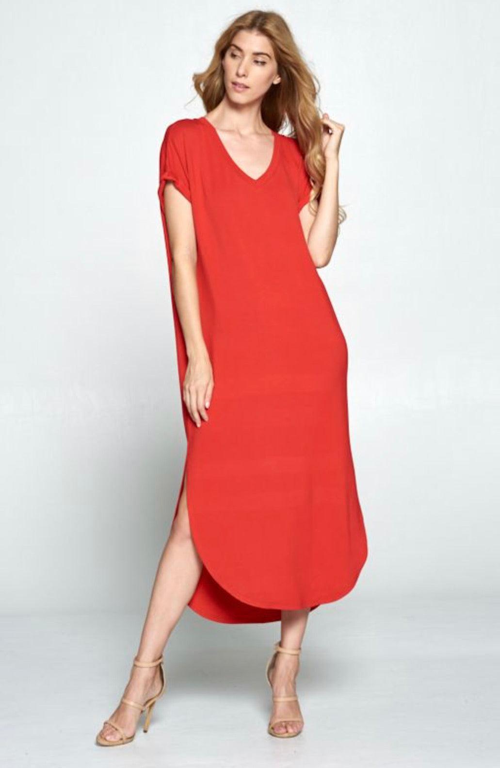 Red Everyday Butter Soft V-Neck Maxi