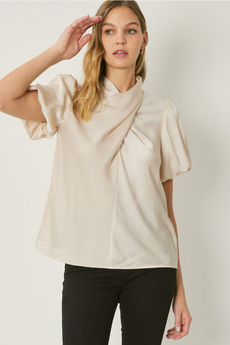 Front Criss Cross Puff Sleeve Blouse