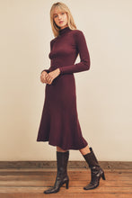 Load image into Gallery viewer, Mock Neck Flared  Midi Knit Dress
