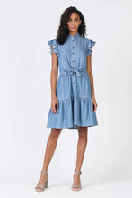 Load image into Gallery viewer, Flutter Sleeve Button Chambray Dress
