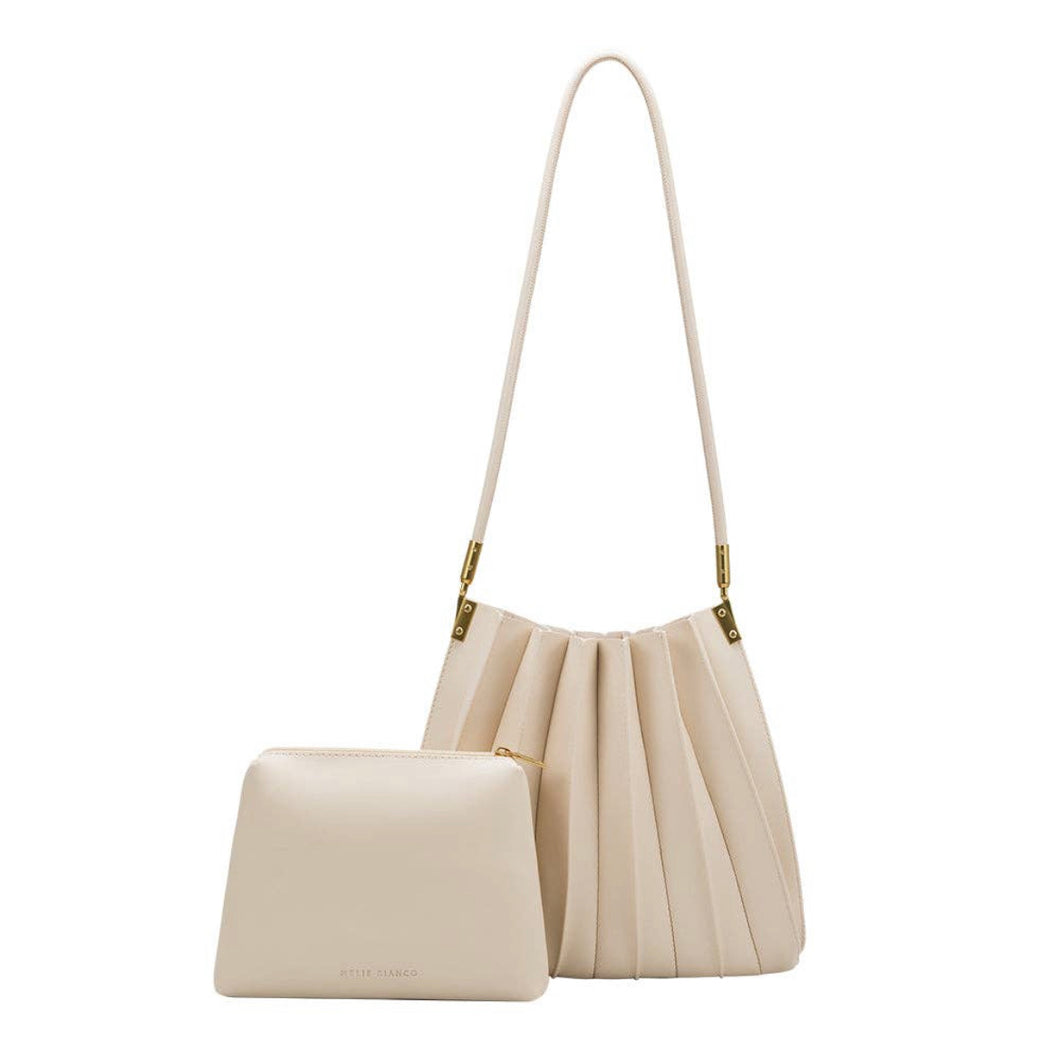 Carrie Medium Pleated Shoulder Bag in Ivory