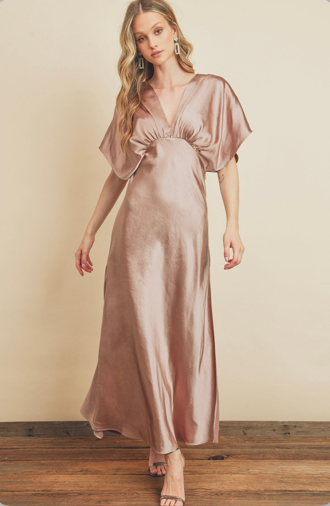 Satin Blouson Maxi Dress