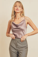 Load image into Gallery viewer, Mauve Satin Cowl Neck Cami Bodysuit
